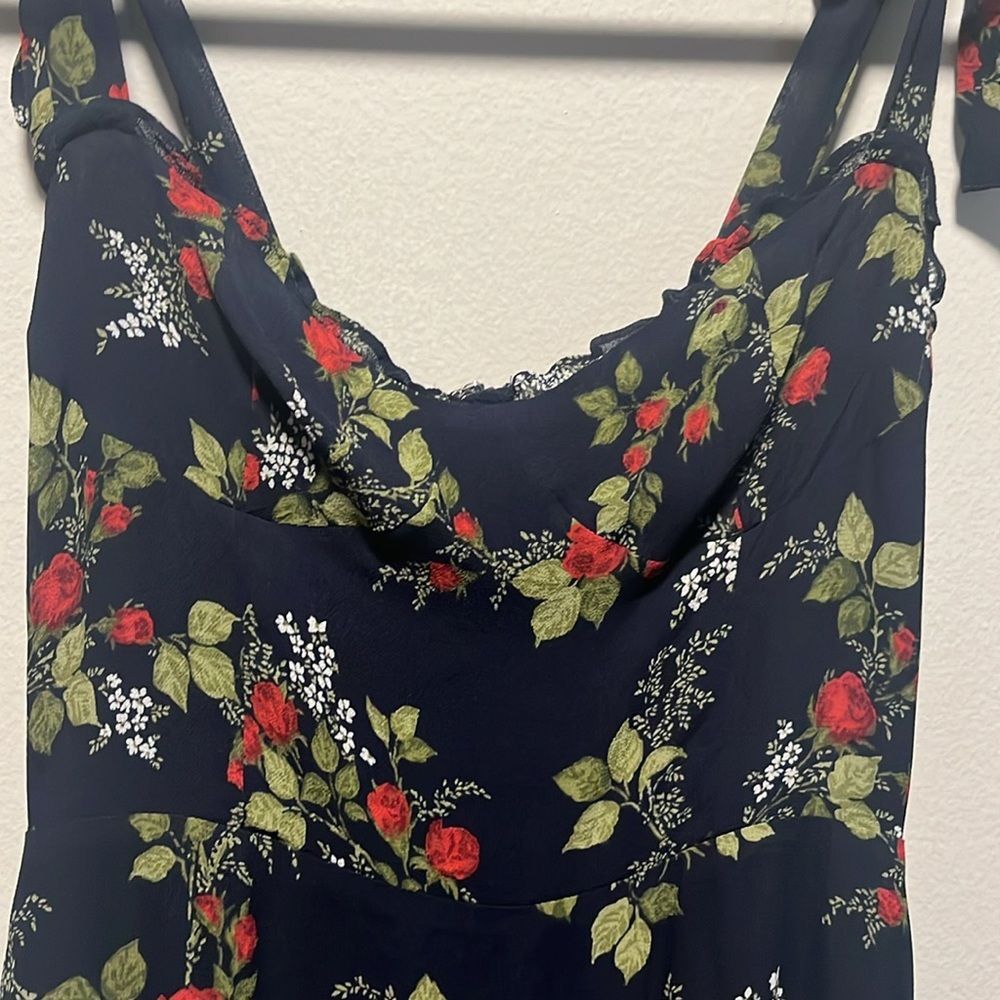 REFORMATION Christine Navy and Red Floral Mini Dress, Size 6P (Petite) - Picture 5 of 13
